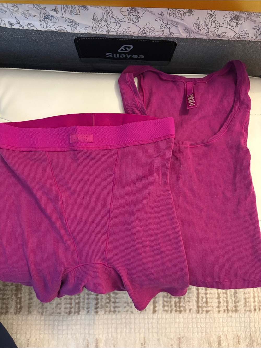 Women's SKIMS Ribbed Tank & Shorts Set - Magenta Pink